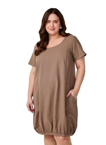 Zizzi Große Größen Damen Kurzarm Baumwollkleid Gr Gr M Fossil - Plus Size Damen Kleidung von Zizzi