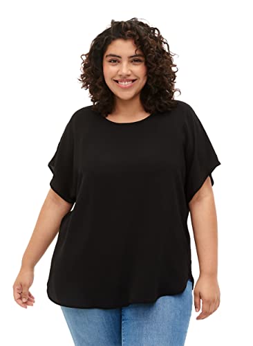 Zizzi Große Größen Damen Kurzarm Bluse mit Rundhals Gr Gr M Black - Plus Size Damen Kleidung von Zizzi