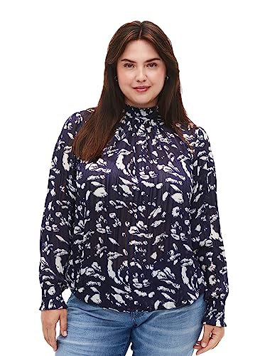 Zizzi Große Größen Damen Langarm Bluse Gr 42-44 Blue Leaf AOP von Zizzi