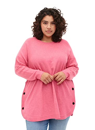 Zizzi Große Größen Damen Strickbluse mit RIPP und Rundhals Gr 42-44 Hot Pink White Mel. von Zizzi