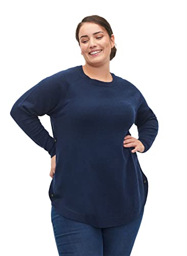 Zizzi Große Größen Damen Strickbluse mit RIPP und Rundhals Gr 54-56 Navy Blazer Mel. von Zizzi