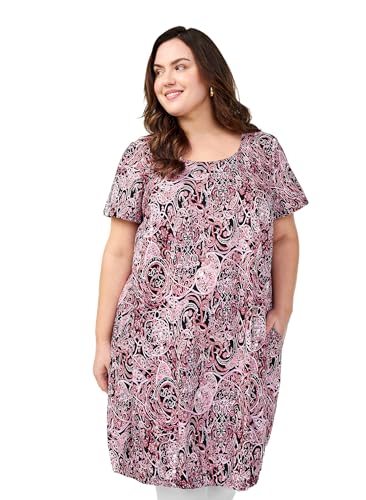 Zizzi Kurzarm Kleid mit Print Gr Gr L Black w. Pink AOP von Zizzi