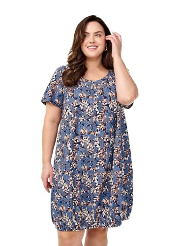 Zizzi Kurzarm Kleid mit Print Gr Gr L Copen Blue Leaf AOP von Zizzi