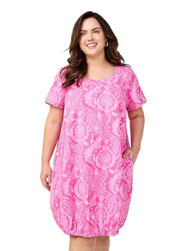 Zizzi Kurzarm Kleid mit Print Gr Gr L Pink P.Graphic AOP von Zizzi