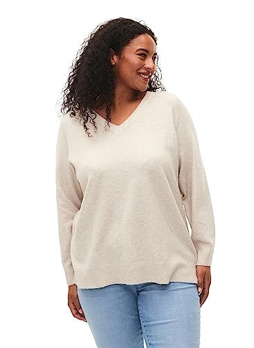 Zizzi Strickpullover Damen Große Größen Melange V-Ausschnitt Größe 42 bis 60 42-44 P. Stone w.White Mel von Zizzi