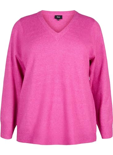 Zizzi Strickpullover Damen Große Größen Melange V-Ausschnitt Größe 42 bis 60 42-44 Rose V. w. White Mel von Zizzi