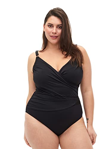 Zizzi Swim by Damen Große Größen Badeanzug Wickel Gr 42 Black von Zizzi