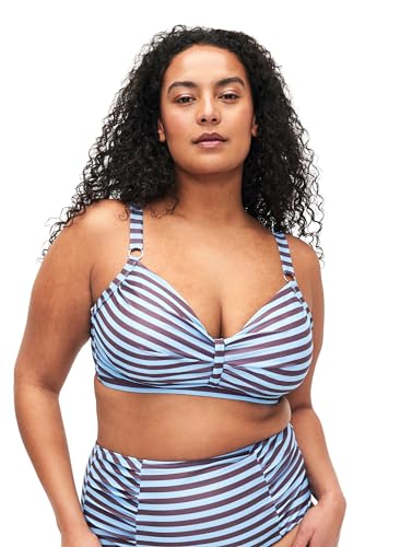 Zizzi Swim by Damen Große Größen Bikini-Oberteil Motiv Bügel Größen Gr 42 BlueBrown Stripe AOP von Zizzi