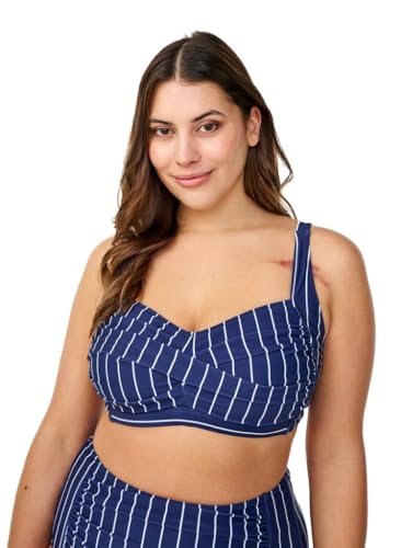 Zizzi Swim by Damen Große Größen Bikini Oberteil Print Polsterung Größe Gr 52 Dark Blue Stripe AOP von Zizzi