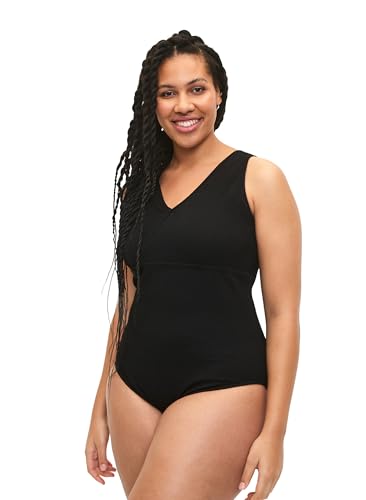 Zizzi Swim by Damen Großen Größen Badeanzug Wickeloptik Größe Gr 52 Black von Zizzi