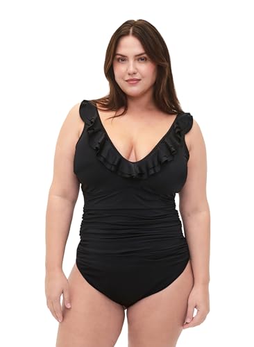 Zizzi Swim by Frauen Große Größen Badeanzug Rüschen Größe 42 Black von Zizzi