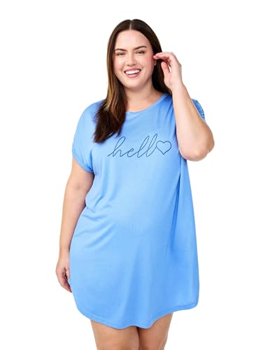 Zizzi Women Große Größen Nachthemd Viskose Druck O-Ausschnitt Größen Gr L Cornflower B. Hello von Zizzi