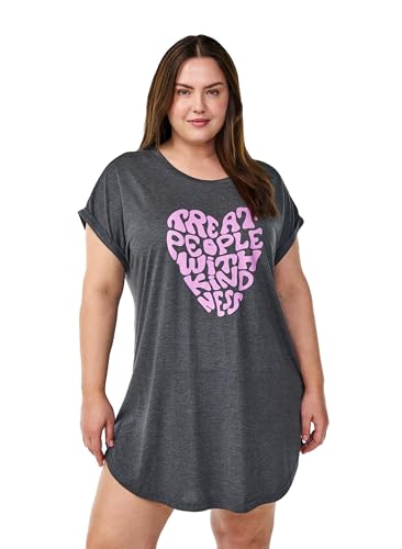 Zizzi Women Große Größen Nachthemd Viskose Druck O-Ausschnitt Größen Gr XL Black Mel. Kindness von Zizzi