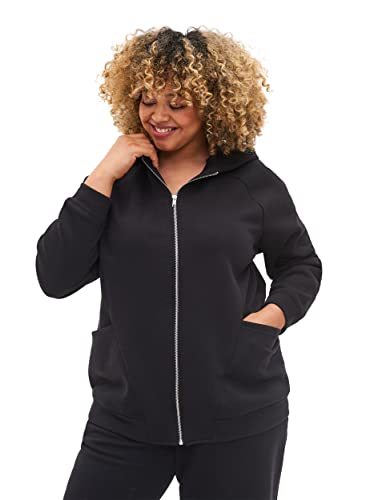 Zizzi Women's Large Sizes Cardigan Baumwolle mit Kapuze Taschen Größe - Plus Size Damenkleidung 42-44 Black von Zizzi