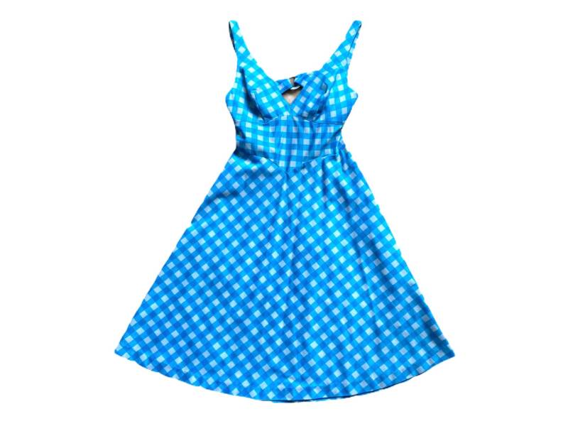 Vintage 1970Er Jahre Janine Robin Blau Und Weiß Gingham Strand Kleid | Kariertes Badekleid von ZizzisWardrobe