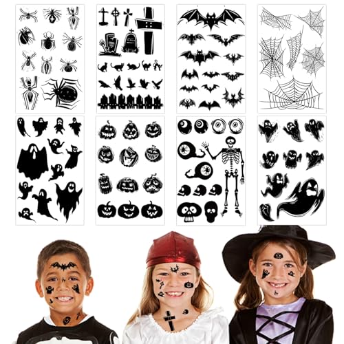 Halloween Spinnen Tattoo, 8 Blätter Halloween Temporäre Tattoo Aufkleber, Toten Tattoos, Halloween Tattoos Aufkleber, Halloween Spinnennetz Tattoos für Halloween Kostüm Punk Masquerade Party von Zkaoai