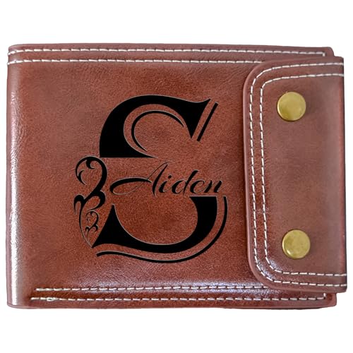 Zkgiftsdz Benutzerdefinierte Brieftaschen für Männer personalisierte RFID Brieftasche eingraviert Initialen angepasste Geschenke für Papa Ehemann Freund Sohn (braun) von Zkgiftsdz