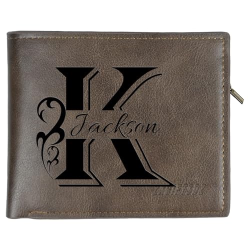 Zkgiftsdz Benutzerdefinierte Brieftaschen für Männer personalisierte RFID Brieftasche eingraviert Initialen angepasste Geschenke für Papa Ehemann Freund Sohn (braun) von Zkgiftsdz