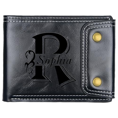 Zkgiftsdz Benutzerdefinierte Brieftaschen für Männer personalisierte RFID Brieftasche eingraviert Initialen angepasste Geschenke für Papa Ehemann Freund Sohn (schwarz) von Zkgiftsdz
