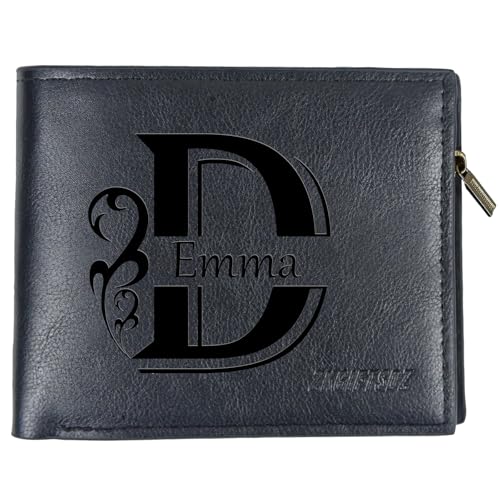 Zkgiftsdz Benutzerdefinierte Brieftaschen für Männer personalisierte RFID Brieftasche eingraviert Initialen angepasste Geschenke für Papa Ehemann Freund Sohn (schwarz) von Zkgiftsdz