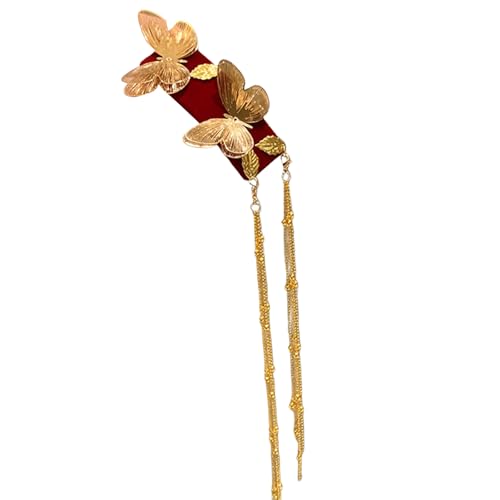 Elegante lange Quasten-Haarspange, seitliche Haarnadel, goldfarben, Schmetterlings-Haarspangen, Haarstyling-Zubehör für chinesisches ethnisches Kostüm von Zktfyshk