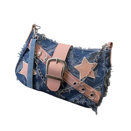 Retro Umhängetasche Elegante Handtasche Achseltaschen mit Sternmuster für Damen und Mädchen Punk Styles Crossbody Geldbörse, Star Light Blue, As shown in the figure von Zktfyshk