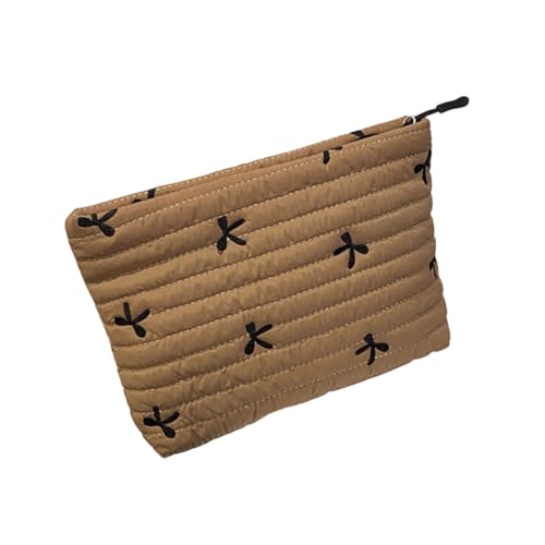 Waschbare Kosmetik-Aufbewahrungstaschen, besticktes Schleifen-Design, gesteppte Polsterung, Make-up-Organizer für Hautpflege, khaki von Zktfyshk