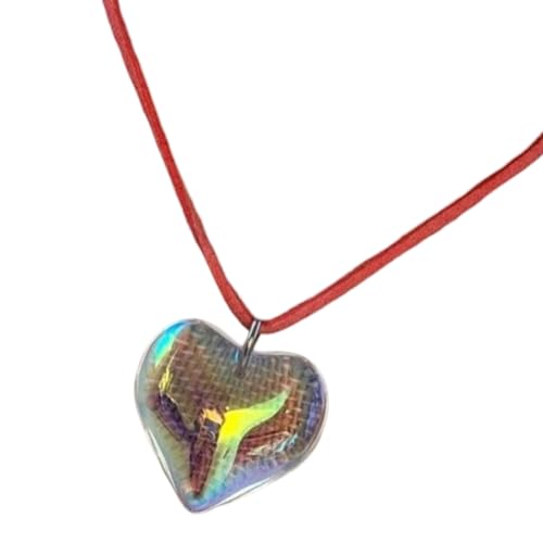 Zktfyshk Bunte Herz-Charm-Anhänger, stabile Glas-Halskette, Schmuck-Accessoire mit Klangkette, für Damen, Heart 33mm, Liuli von Zktfyshk