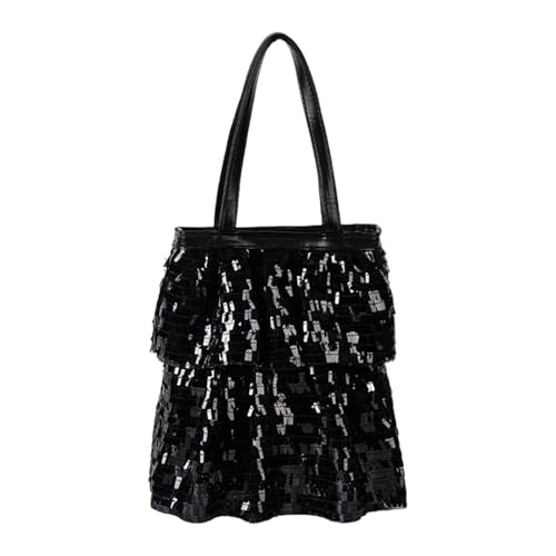 Zktfyshk Damen Handtasche mit glitzernden Pailletten, große Kapazität, Schultertasche, Handtasche mit Magnetverschluss, Abendtasche, Schwarz , As shown in the figure von Zktfyshk
