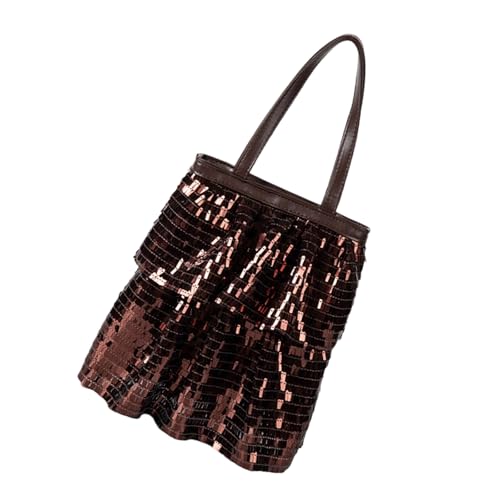 Zktfyshk Damen Handtasche mit glitzernden Pailletten, große Kapazität, Schultertasche, Handtasche mit Magnetverschluss, Abendtasche, coffee, As shown in the figure von Zktfyshk