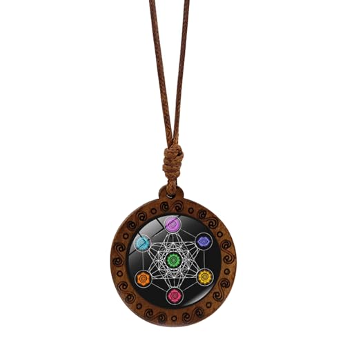 Zktfyshk Elegante Holz-Halskette mit Metatronwürfel, heilige Geometrie, Hexagramm und Sri Yantra-Amulett, verstellbare Länge, Choker, As shown in the figure, Gemischte Materialien von Zktfyshk