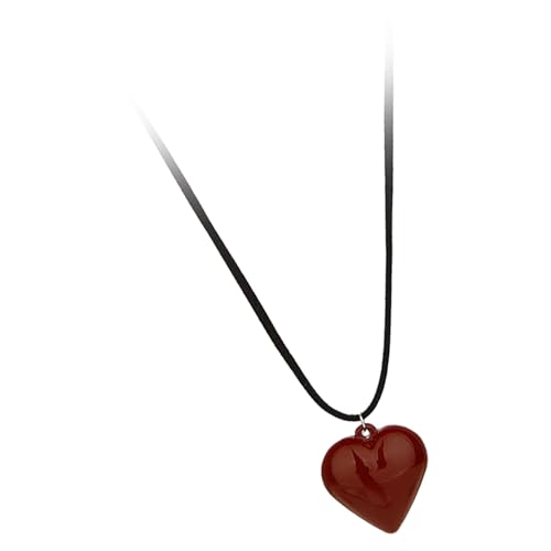 Zktfyshk Halskette mit Herz-Anhänger und verstellbarer schwarzer Lederschnur, stilvolle Seil-Halskette, Harz-Textur, Geschenk für Frauen, 85cm (adjustable length), Harz von Zktfyshk