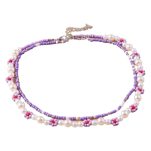 Zktfyshk Handgewebte Harzperlen-Halskette, Strandfarbe, Reisperlen, doppellagig, geeignet für Damen von Zktfyshk