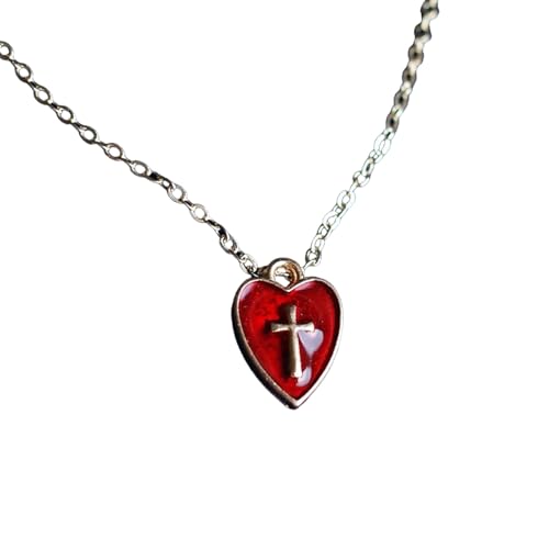 Zktfyshk Kreuz-Herz-Anhänger, Ohrringe, Halskette, symbolisiert Liebe und Glauben, für Frauen und Mode-Enthusiasten, Freizeitkleidung, Adjustable necklace, Metall von Zktfyshk
