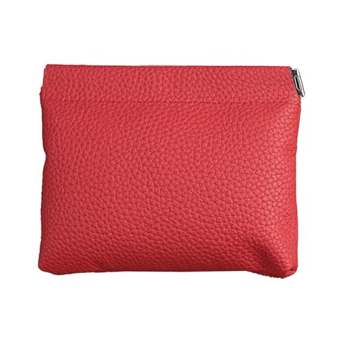Zktfyshk Modische Handtasche, PU-Leder, Münzgeldbörse, Metall-Federverschluss für einfachen Zugriff, kleine Kleingeldbörsen, Kartenhalter, kompakte Geldtasche, rot, Size reference picture von Zktfyshk