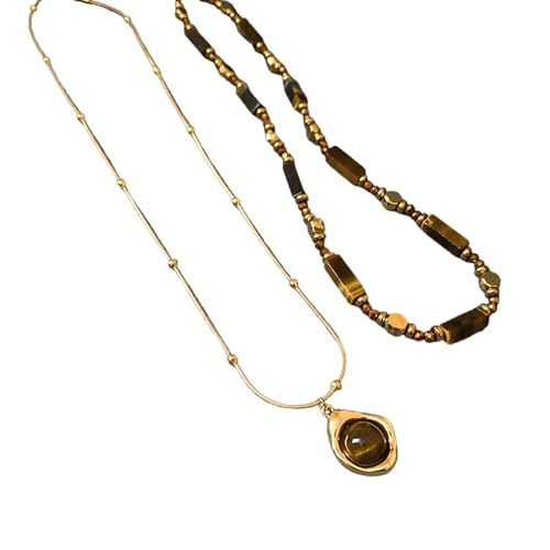 Zktfyshk Retro Temperament Layer Halskette für Frauen mit Tigerauge Stein Anhänger und verstellbare Kette Designs Freizeitkleidung von Zktfyshk
