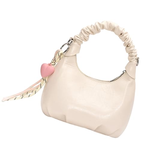 Zktfyshk Retro-Umhängetasche aus PU-Leder mit verstellbarem Riemen, gerüschtes Design, Crossbody-Tasche, geräumiger Innenraum für den täglichen Gebrauch, weiß, As shown in the figure von Zktfyshk