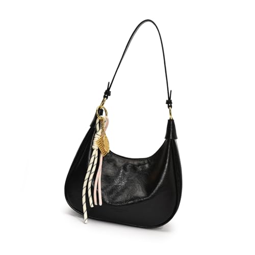 Zktfyshk Retro Umhängetasche für Damen Elegante Handtasche PU Leder Unterarm Geldbörse mit Seil Geflecht Anhänger für Arbeit Party oder Date, Schwarz , As shown in the figure von Zktfyshk