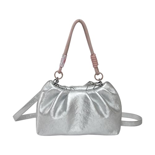 Zktfyshk Stilvolle gerüschte Umhängetasche aus strukturiertem PU-Leder mit verstellbarem Riemen, Schultertasche, Handtasche für den täglichen Gebrauch, silber, As shown in the figure von Zktfyshk