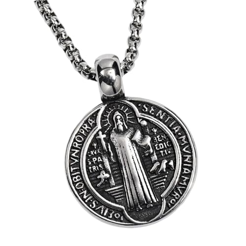 Zktfyshk Vintage-Herren-Halskette, doppelseitig, Exorzismus-Medaillon-Anhänger, Halskette, modisches katholisches Amulett, Schmuck-Accessoire, 27*37mm, Metall Zktfyshk Vintage-Herren-Halskette, doppelseitig, Exorzismus-Medaillon-Anhänger, Halskette, modisches katholisches Amulett, Schmuck-Accessoire, 27*37mm, Metall von Zktfyshk