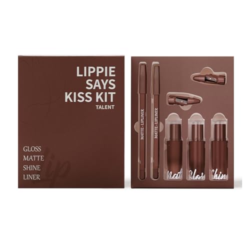 5 In 1 Lippenstift Set Für Frauen Girls Liquid Lipstick + Schimmer Lipgloss + Pralle Lip Gloss Liner Pencil Liner Und Combo von Zkydhbd