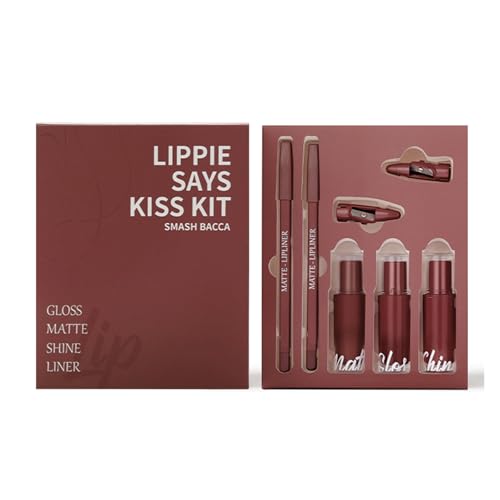 5 In 1 Lippenstift Set Für Frauen Girls Liquid Lipstick + Schimmer Lipgloss + Pralle Lip Gloss Liner Pencil Liner Und Combo von Zkydhbd