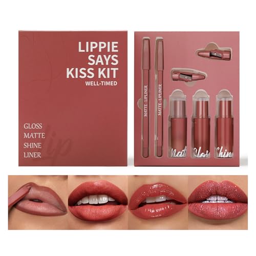5 In 1 Lippenstift Set Für Frauen Girls Liquid Lipstick + Schimmer Lipgloss + Pralle Lip Gloss Liner Pencil Liner Und Combo von Zkydhbd