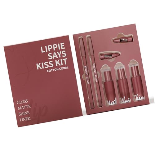 5 In 1 Lippenstift Set Für Frauen Girls Liquid Lipstick + Schimmer Lipgloss + Pralle Lip Gloss Liner Pencil Liner Und Combo von Zkydhbd