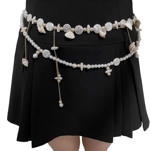 Zkydhbd Doppelschicht Imitation Perlen Schale Quasten Ta Scheme Schmuck Strand Accessoire Für Frauen Freizeitkleidung Komfortable Muscheln Und Perlen Bauchkette von Zkydhbd