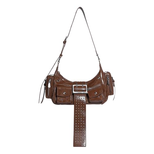 Fashion Motorcycle Unterarm Satchel PU Leder Umhängetasche Punk Nieten Crossbody Handtasche Geldbörse Mit Verstellbarer Gurt Metallschnalle PU Leder Crossbody Tasche von Zkydhbd
