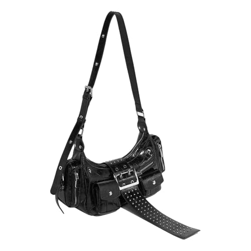 Fashion Motorcycle Unterarm Satchel PU Leder Umhängetasche Punk Nieten Crossbody Handtasche Geldbörse Mit Verstellbarer Gurt Metallschnalle PU Leder Crossbody Tasche von Zkydhbd