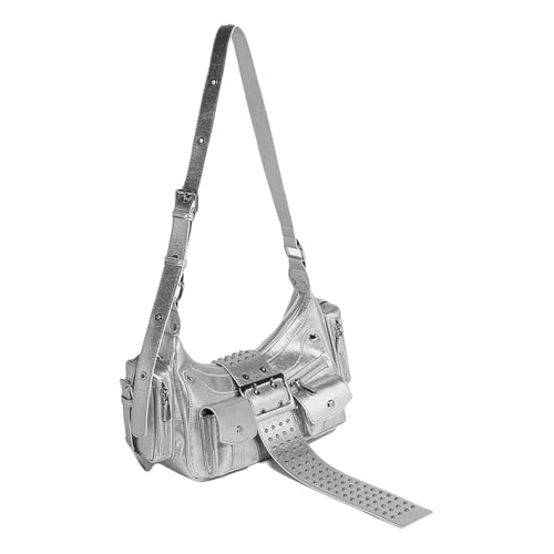 Fashion Motorcycle Unterarm Satchel PU Leder Umhängetasche Punk Nieten Crossbody Handtasche Geldbörse Mit Verstellbarer Gurt Metallschnalle PU Leder Crossbody Tasche von Zkydhbd