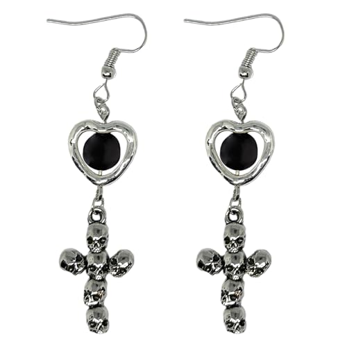 Herzschädelkreuz Ohrringe Retro Ohrring Elegante Dunkle Ohrentropfen Übertriebene Punk Rockschmuck Accessoire Party Ornament Komfortable Ohrringe von Zkydhbd