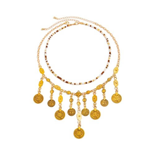 Zkydhbd 2pcs Tribal Inspirierte Fringe Drop Halskette Mit Antikem Münzcharm Und Natürliche Perlen Detail Mode Vintage Tribal Chain Halskette von Zkydhbd
